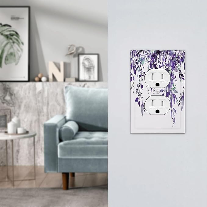 Decorative Outlet Covers Purple Eucalyptus Boho Olive Leaves Country 1 Gang Wall Plate Cover Receptacle Duplex Light Switch Cover Plate Single Dual Plug Covers Electrical Switchplate
