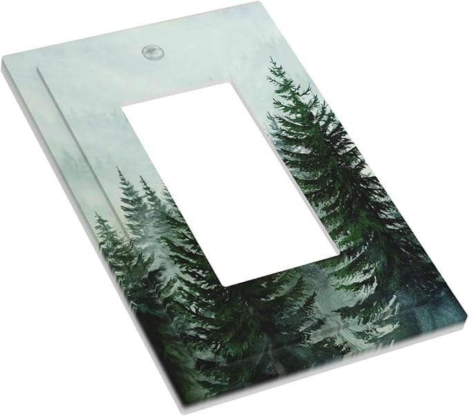 Forest Pinetrees Misty Landscape Nature Decorative Outlet Covers 1 Gang Single Rocker Wall Plates Gfci Faceplate Light Switch Cover Plate for Bedroom Farmhouse Decor