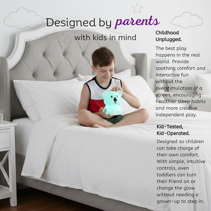 LumiPets Keith the Koala Squishy Night Light for Kids | Silicone Lamp with Tap & Remote Control | Rechargeable, 9 Color Changing Animal Night Light for Boys & Girls | Portable Nightlight With USB Cord