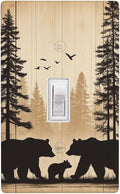 Cabin Bear Woodland 1-Gang Toggle Light Switch Plate, Rustic Wooden Bear Wall Plate for Cabin, Lodge, Farmhouse & Bedroom
