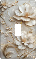 Decorative Art Light Switch Covers Elegant White and Gold Florals Single Toggle Wall Plate Decorative Switchcover Electrical Switchplate for Home Decor