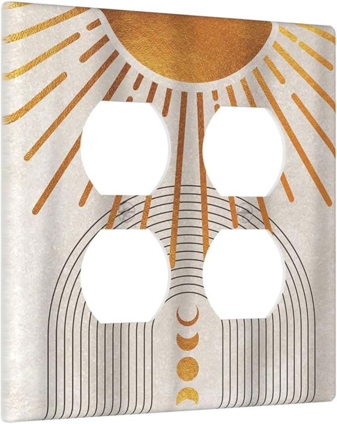 Decorative Outlet Covers Mid Century Gold Sun Abstract Arch Boho Moon 2 Gang Wall Plate Cover Double Duplex Receptacle Two Switch Light Switch Cover Plate Jumbo Dual Face Plate