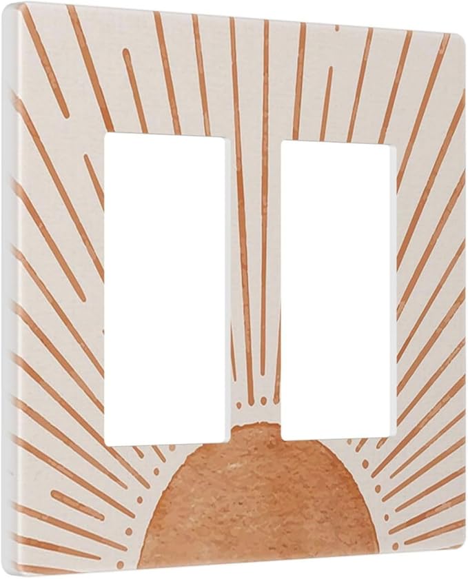 60s Orange Vinrage Boho Sun 2 Gang Double GFCI Rocker Rocker/Decorator Light Switch Cover Decorative Outlet Wall Plate Electrical Faceplate Screwless