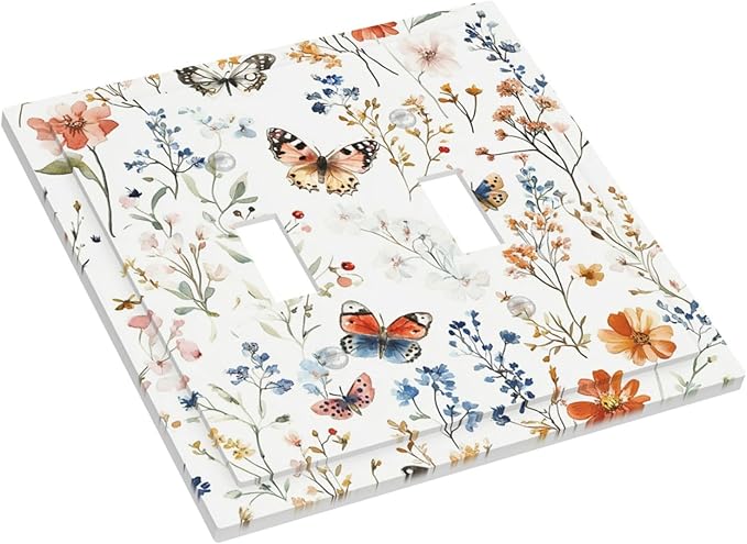 Decorative Switch Plates Vintage Wildflowers Plants Floral 2 Gang Double Toggle Outlet Light Switch Cover Wall Plate Electrical Faceplate For Bed Room Living Room Decor