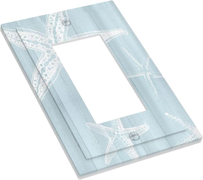 Outlet Covers Blue Wooden Plank Starfish Ocean Vintage 1 Gang Duplex Light Switch Cover Plate Decorative Wall Plates Electrical Switchplate Receptacle for Bathroom Bedroom Decor（2 Pack）