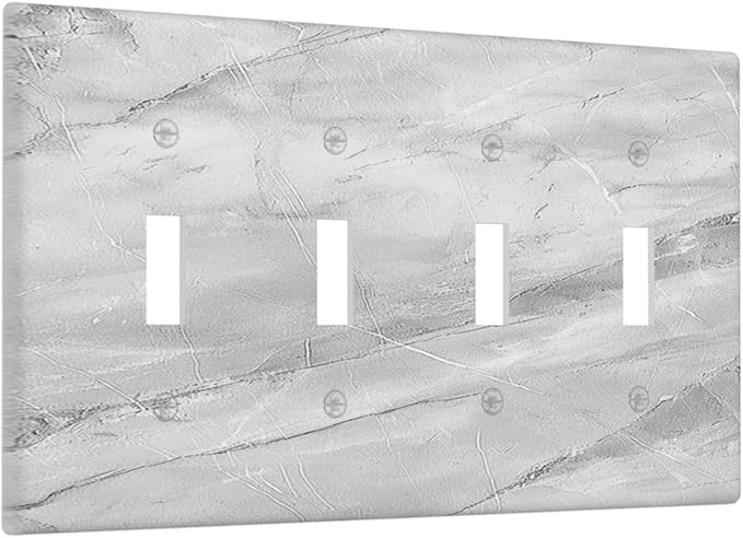 Light Switch Cover Plate Gray Marble Pattern 4 Gang Quad Toggle Wall Plate Electrical Outlet Cover Decorative Switch Plate Covers for Home Farmhouse Decor