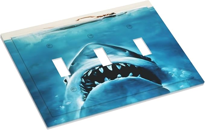 Swimming Woman Funny Shark Blue Ocean Decorative Switch Plates 3 Gang Wall Plate Triple Toggle Light Switch Cover Faceplate Electrical Wall Panels for Kids Room Bedroom Home Decor