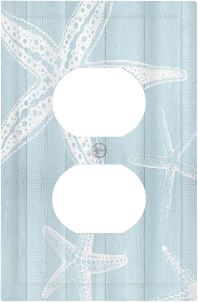 Outlet Covers Blue Wooden Plank Starfish Ocean Vintage 1 Gang Duplex Light Switch Cover Plate Decorative Wall Plates Electrical Switchplate Receptacle for Bathroom Bedroom Decor（2 Pack）