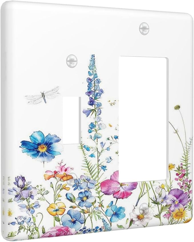 Outlet Covers Boho Colorful Flowers Plants And Dragonflies 1 Toggle 1 Rocker Combination Decorative Wall Plate Light Switch Cover Plate Electrical Switch Plates for Bedroom living Room Decor
