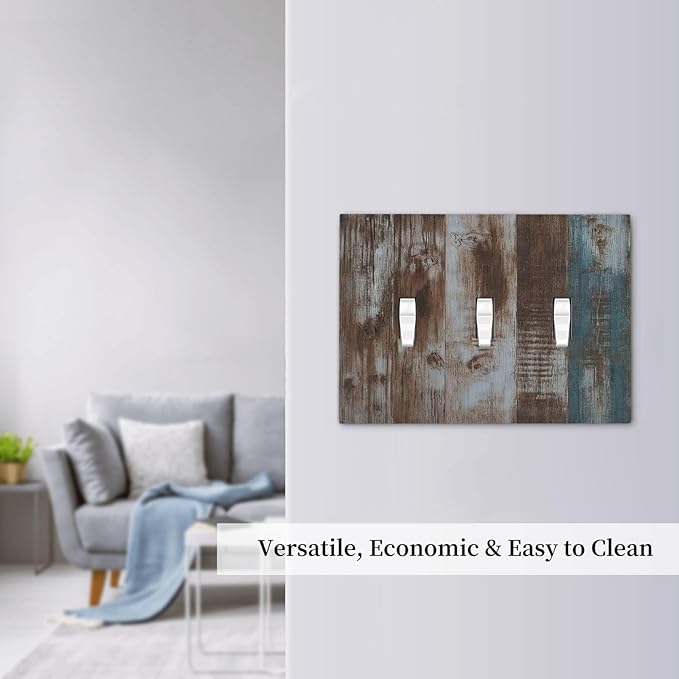 Vintage Blue Brown Wood Grain Decorative Switch Plates 3 Gang Wall Plate Faceplate Electrical Wall Panels Triple Toggle Light Switch Cover for Bedroom Farmhouse Decor