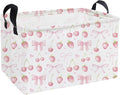 Essme Rectangular Kids Baskets,Girls Storage Basket Pink Bins with Handles for Strawberry Room Decor, Cherry Storage Bin（Strawberry）