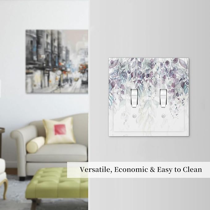 Hazy Leaves Ivy Nature Plants Eucalyptus Leave Decorative Switch Plates 2 Gang Double Toggle Outlet Light Switch Cover Wall Plate Electrical Faceplate for Bedroom Home Decor