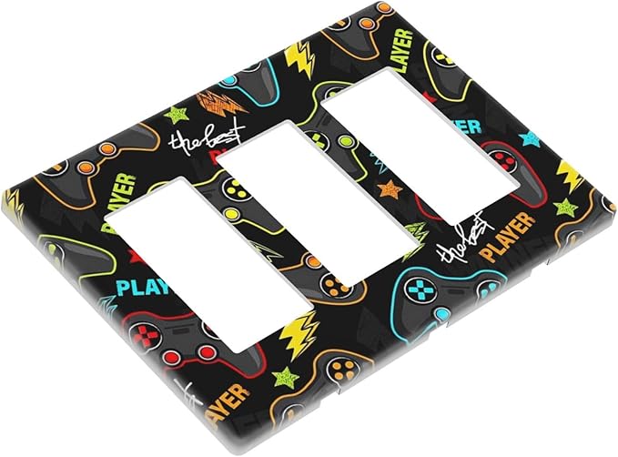 Kid Boys Gamer Gaming Game 3 Gang Triple Rocker/Decora Light Switch Wall Plate Cover Decorative Electrical Faceplate Switchplate for Bathroom Living Room Decor