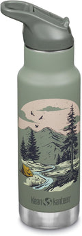 Klean Kanteen 12 oz Classic Kid's Insulated Water Bottle with Flip Seal Sport Cap - 100% Leakproof Cap - BPA-Free - Stainless Steel Material - Mountain Scape