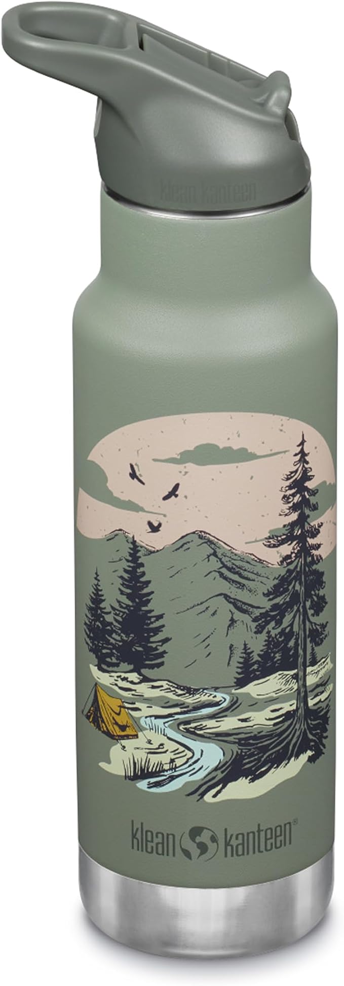 Klean Kanteen 12 oz Classic Kid's Insulated Water Bottle with Flip Seal Sport Cap - 100% Leakproof Cap - BPA-Free - Stainless Steel Material - Mountain Scape
