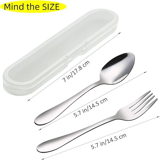 VANRA 2-Piece Children Flatware Set - Stainless Steel Child Silver Cutlery Set (1 Fork + 1 Spoon)