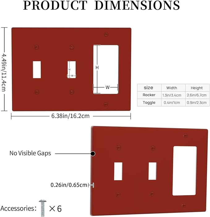 Decorative Dark/Wine Red 3 Gang 2 Toggle 1 GFCI/Decorator Combination Light Switch Cover, Chestnut Maroon Red Brown Triple Combo Toggle/Rocker Electrical Outlet Switches and Face Wall Plate Cover