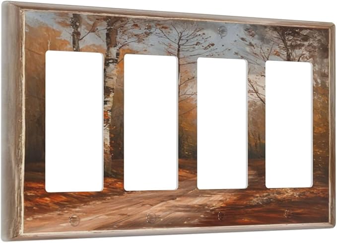 Decorative Art Light Switch Covers Maple Path 4 Gang Rocker Decora Outlet Covers Electrical Faceplate GFCI Wall Plate for Home Decor