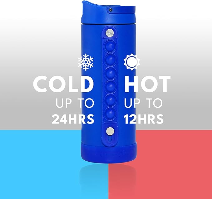 Elemental Iconic Kids Water Bottle for School - 100% Leak-Proof Insulated Water Bottles with Straw Lid & Pop-It Handle for Boys & Girls - Triple-Wall Insulated & BPA-Free, 14oz – Royal Blue