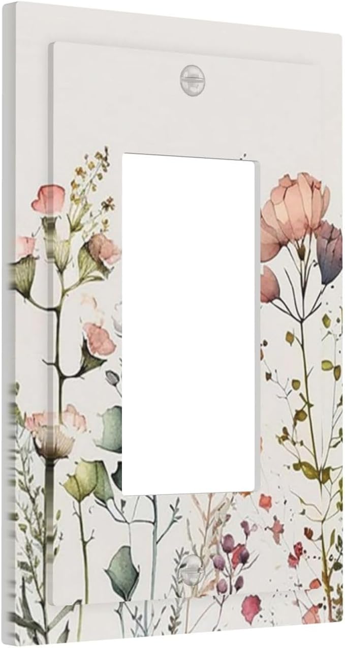 Beige Wild Flower Floral Blossom 1 Gang Decorator Light Switch Cover Single GFCI/Rocker Outlet Switch Wall Plate for Dimmer,USB Outlet Mid Size