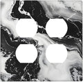 Ink Painting Marble Black White Abstract Luxurious Print Outlet Covers 2 Gang Double Duplex Decorative Light Switch Covers Electrical Wallplates Socket Faceplate for Kitchen Office Decor