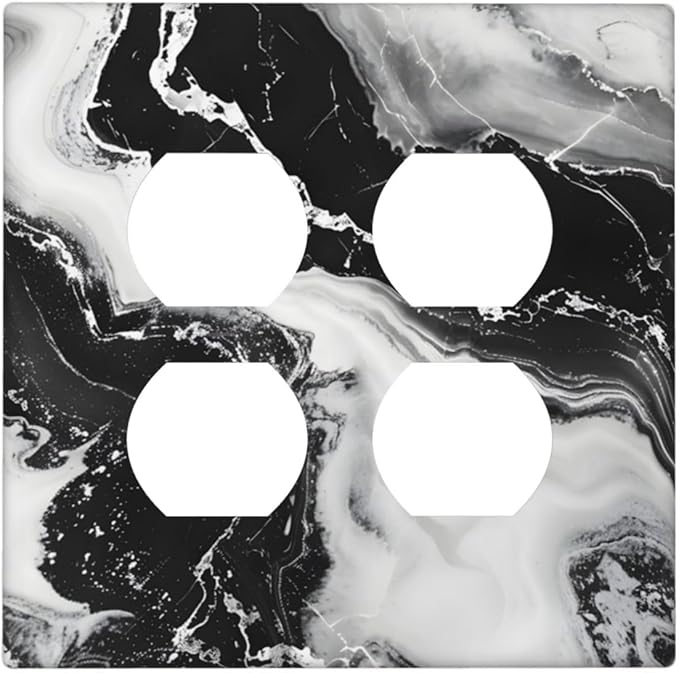 Ink Painting Marble Black White Abstract Luxurious Print Outlet Covers 2 Gang Double Duplex Decorative Light Switch Covers Electrical Wallplates Socket Faceplate for Kitchen Office Decor