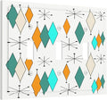 Teal/Green Mid Century Boho Abstract Triple Toggle Decorator Outlet Light Switch Wall Plate Cover 1960s Atomic Diamond Stars Pattern Art Jumbo Decorative 3 Gang Three Device Receptacle Faceplate Cover