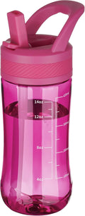 Kids Clear Water Bottle 14oz Flip with Straw Carry Handle, Leakproof, Reusable, Tritan, BPA Free, Suitable for Boys and Girls, Rose