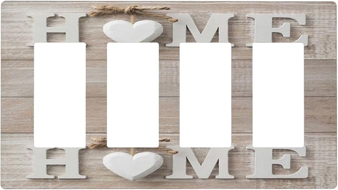 Farm Country Love Home Wood Print 4 Gang Quad Rocker Light Switch Cover Decorative Quadruple Device GFCI/Decorator Wall Plate Electric Faceplate Screwless