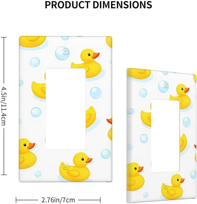 Yellow Rubber Duck 1-Gang Rocker Wall Plate, Cute Duck Bubble Switch Plate for Kids Bathroom, Nursery & Boys Girls Room