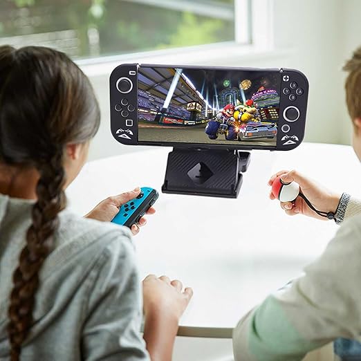 GUTIAL Accessories Bundle for Nintendo Switch OLED - Cute Kawaii NS OLED Accessories kit for Grils Boys Kids with Carrying Case, Cartoon Dockable Cover Case, Screen Protector, Stand - Black