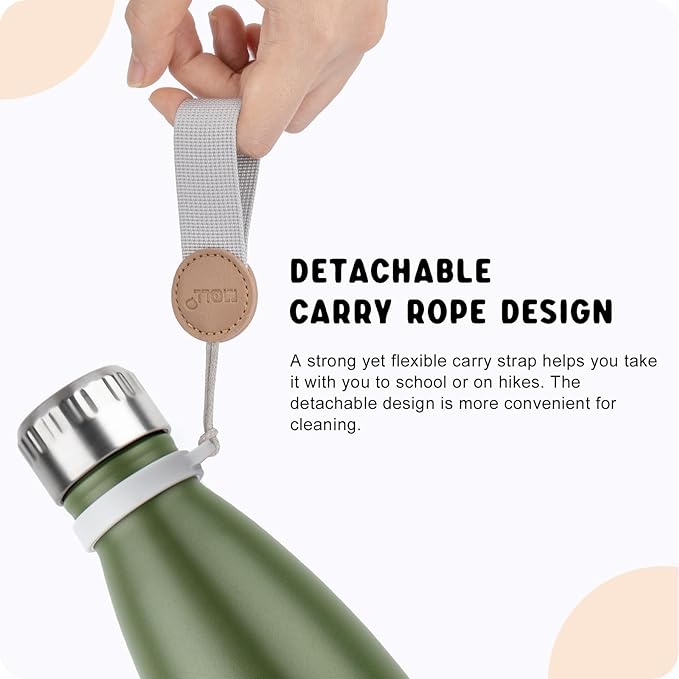 Small Water Bottles for Kids -9 oz Stainless Steel Insulated Vacuum Water Bottle for School Metal Leak Proof Cola Shape Mini Water Bottle for Boys (Grass Green)