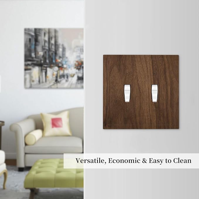 Decorative Switch Plate Covers Dark Brown Wood Grain 2 Gang Double Toggle Light Switch Cover Plate Electrical Wall Plate Outlet Cover Outlet Light Switch Cover for Farmhouse Cabin Decor