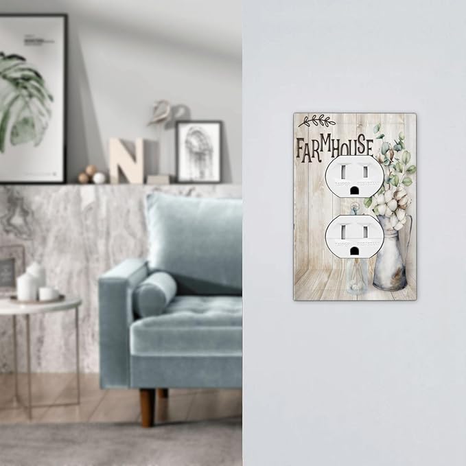 Decorative Switch Plate Covers Farmhouse Floral Cotton 1 Gang Receptacle Duplex Wall Plate Light Switch Cover Single Dual Device Outlet Plate Rustic Country Flower Electrical Faceplate