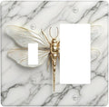 White Gold Marble Dragonfly Abstract Modern Outlet Covers 1 Toggle 1 Rocker Combination Decorative Wall Plate Electrical Switch Plates Light Switch Cover Plate for Bathroom Home Decor