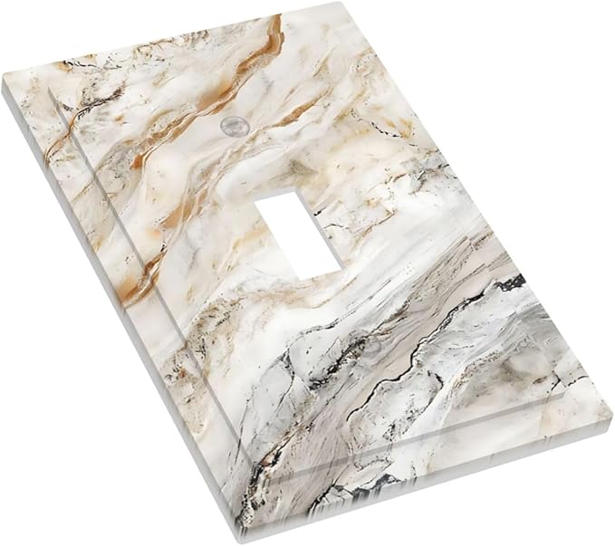 Matte Beige Gold Marble Granite Abstract Print Decorative Light Switch Cover 1 Gang Single Toggle Device Electrical Faceplate Switchplates Decorator Outlet Wall Plate for Bathroom Kitchen Decor