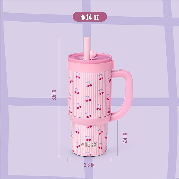Ello Oasis 14oz Stainless Steel Tumbler - Preppy Cherries