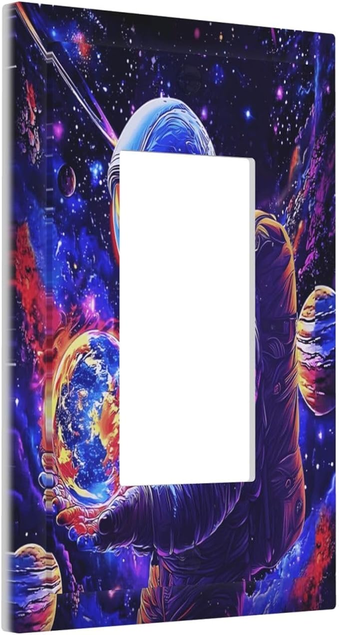 Astronaut Space Cool Galaxy Planet Decorative Outlet Covers 1 Gang Single Rocker Light Switch Cover Plate Wall Plates GFCI Faceplate for Kids Room Nursery Decor