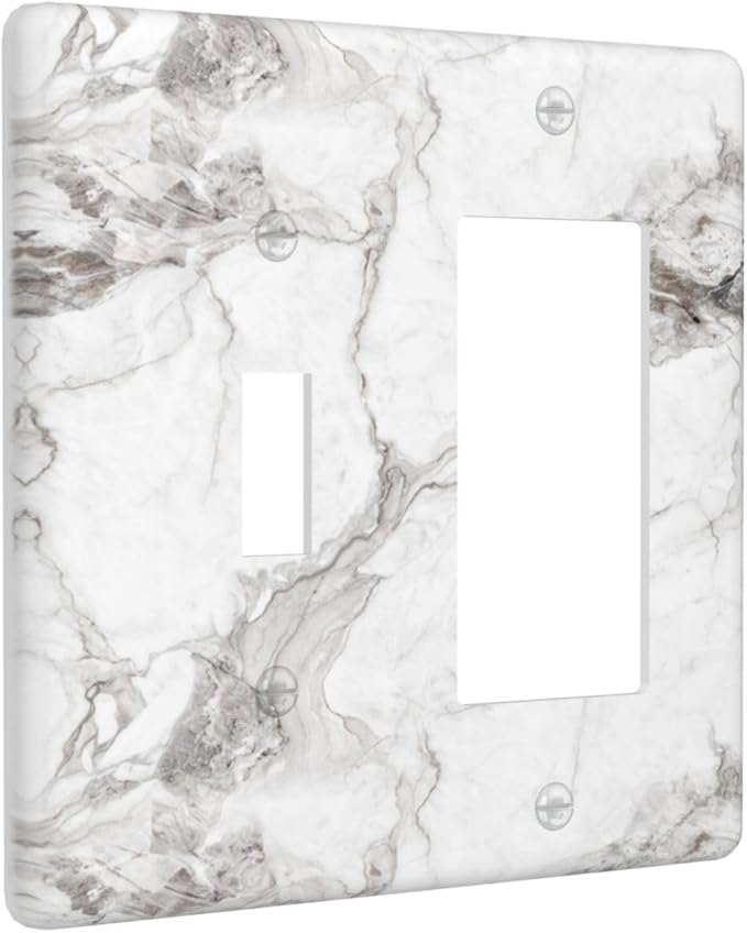 White And Gray Marble Patterns Texture Abstract Print Outlet Covers 1 Toggle 1 Rocker Combination Decorative Wall Plate Electrical Switch Plates Light Switch Cover Plate for Bathroom Kitchen Decor