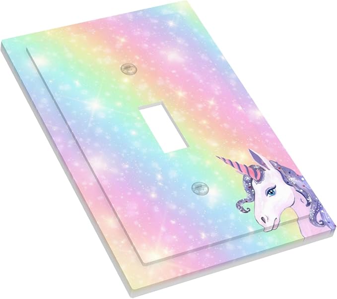 Rainbow Unicorn 1-Gang Toggle Light Switch Plate, Pastel Galaxy Sparkle Magical Fantasy Decorative Wall Plate for Boys & Girls Bedroom