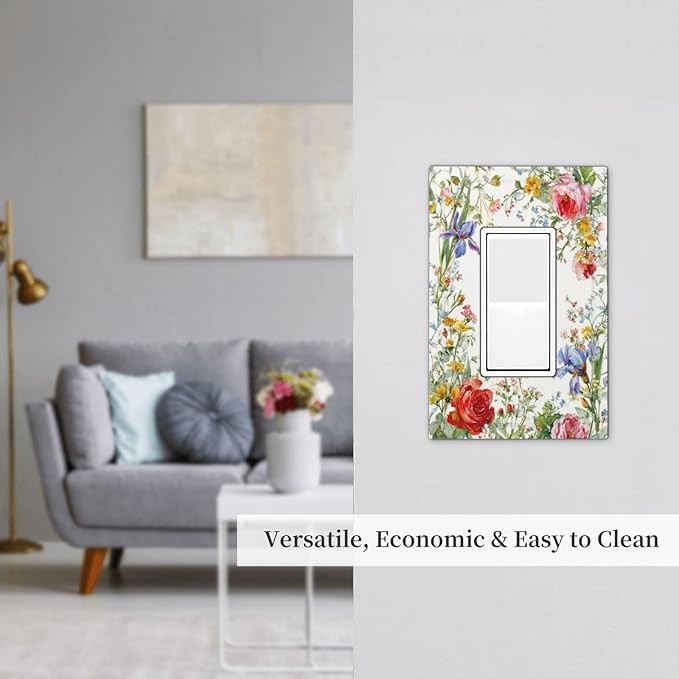 Decorative Outlet Covers Rustic Red Flower Garden Floral 1 Gang Rocker Light Switch Cover Plate Single Wall Plates for Electrical Switch Plate Covers Faceplate for Country Home Decor