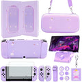GUTIAL Accessories Bundle for Nintendo Switch OLED - Cute Kawaii NS OLED Accessories kit for Grils Boys Kids with Carrying Case, Cartoon Dockable Cover Case, Screen Protector, Stand - Purple