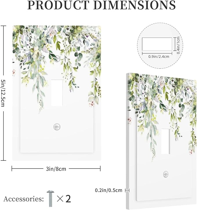 Decorative Light Switch Cover Green Eucalyptus Leaves Floral Wildflower 1 Gang Single Toggle Device Electrical Faceplate Switchplates Decorator Outlet Wall Plate For Bed Room Living Room