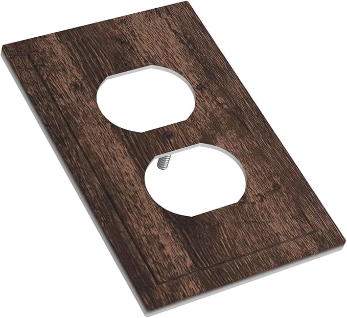 Outlet Covers Rustic Brown Wood Plank Retro Wooden Board 1 Gang Duplex Light Switch Cover Plate Decorative Wall Plates Socket Cover Electrical Switchplate for Farmhouse Home Decor
