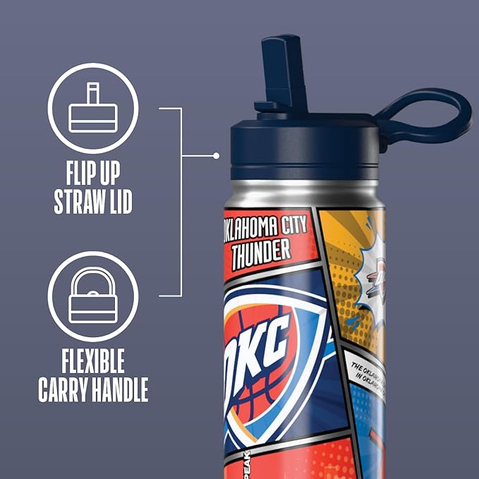 Hydrapeak x NBA Oklahoma City Thunder 20 oz Stainless Steel Water Bottle, Officially Licensed Double Wall Insulated Sports Bottle with Straw Lid, Reusable Leakproof Gift for Kids & Adults