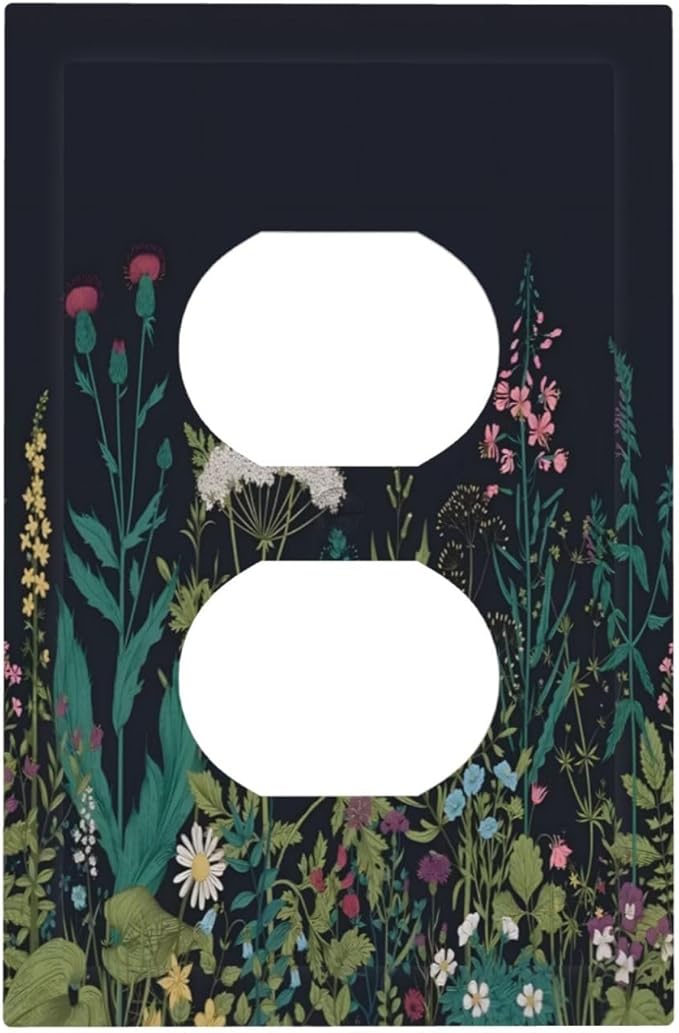 Boho Garden Flowers Weeds Floral Wildflowers Outlet Covers 1 Gang Duplex Light Switch Cover Decorative Switch Plates Electrical Receptacle Faceplate Wall Plate for Bedroom Living Room Decor
