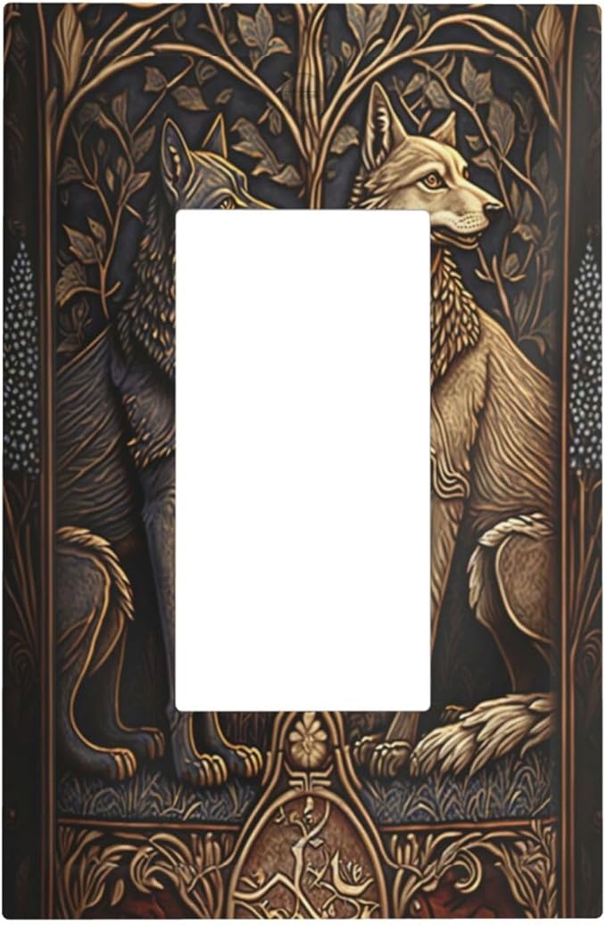 Medieval Wolves Animal Vintage Print Decorative Outlet Covers 1 Gang Single Rocker Light Switch Cover Plate Wall Plates GFCI Faceplate for Farmhouse Home Decor