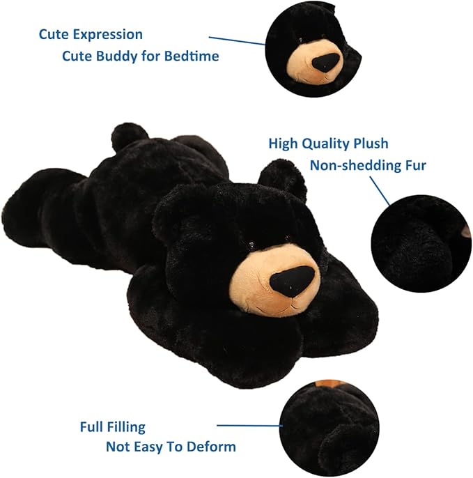 Doireum Weighted Stuffed Animal, 6.2 lbs Black Bear Plush Toy & Throw Pillow Gift for Boys & Girls, 29.5 inch