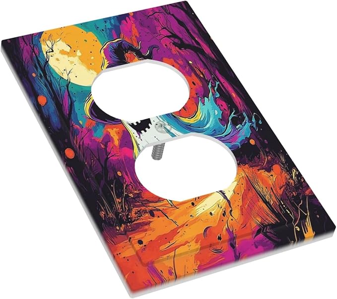 Outlet Covers Ghost Colorful Forest Moon Dead Tree 1 Gang Duplex Light Switch Cover Decorative Switch Plates Electrical Receptacle Faceplate Wall Plate For Nursery Kids Room Decor