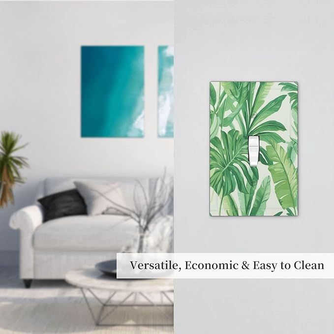 Decorative Light Switch Cover Tropical Palm Tree Leaf Green Plant 1 Gang Single Toggle Device Electrical Faceplate Switchplates Decorator Outlet Wall Plate For Bed Room Living Room Decor